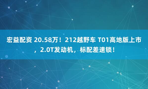 宏益配资 20.58万！212越野车 T01高地版上市，2.0T发动机，标配差速锁！